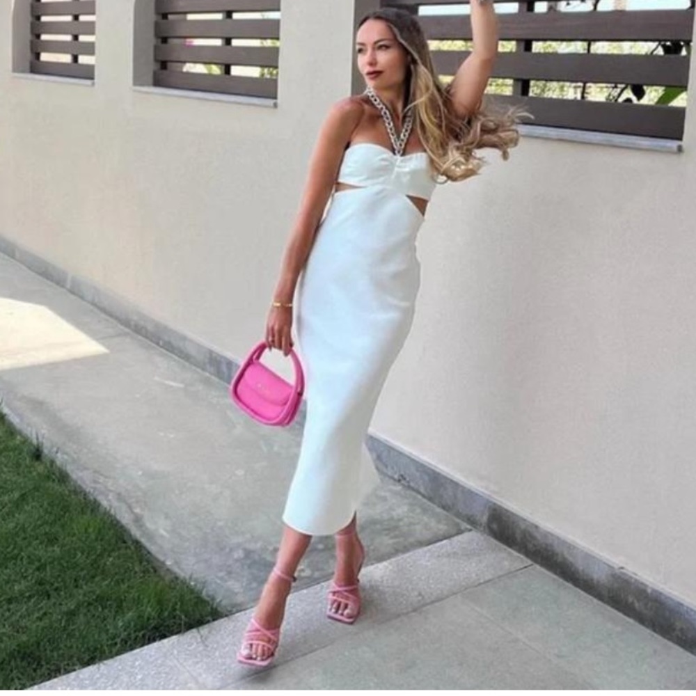 NWT Zara white cut out MIDI neck chain dress